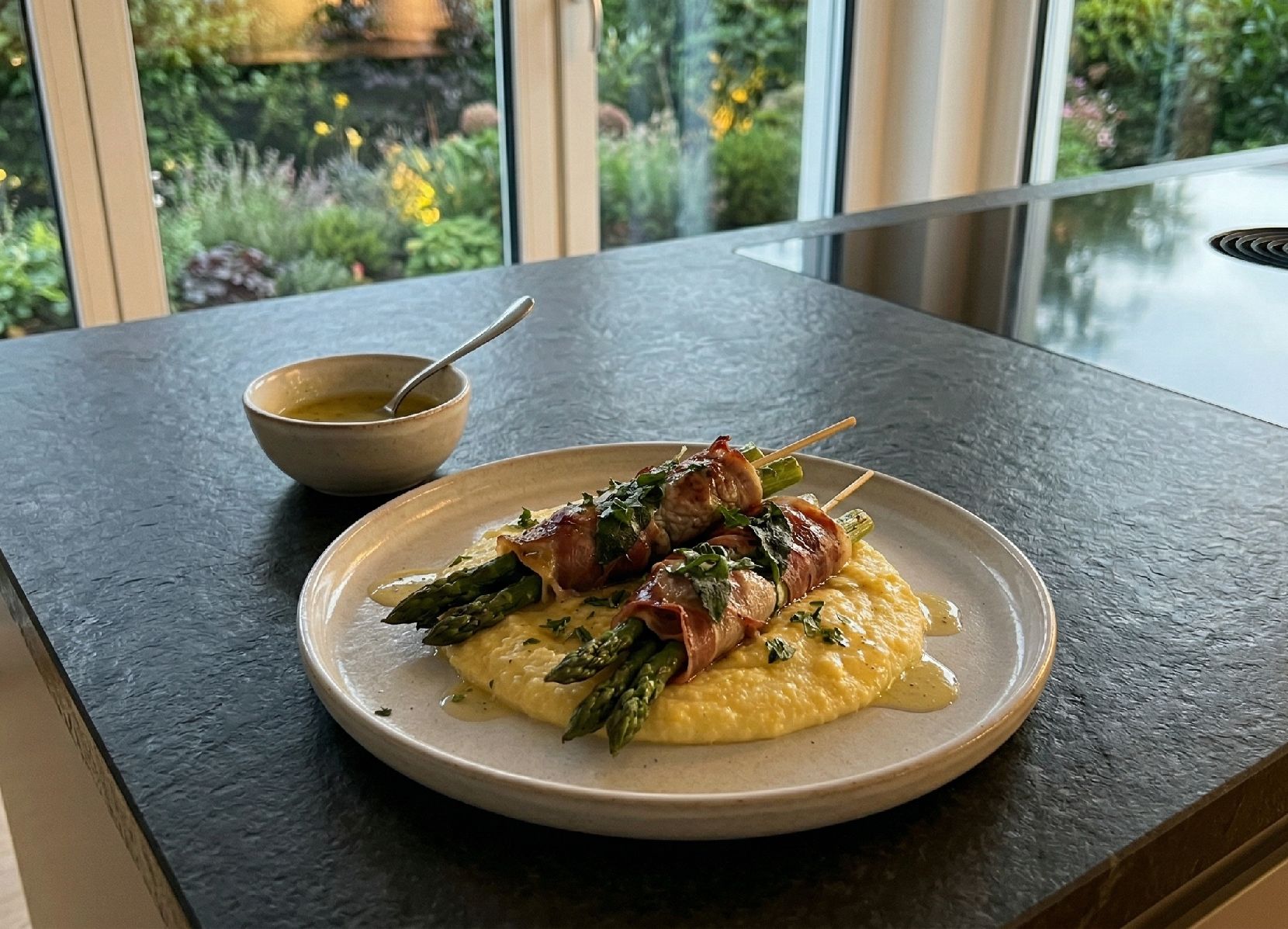 Spargel-Kalbs-Spieße mit Polenta