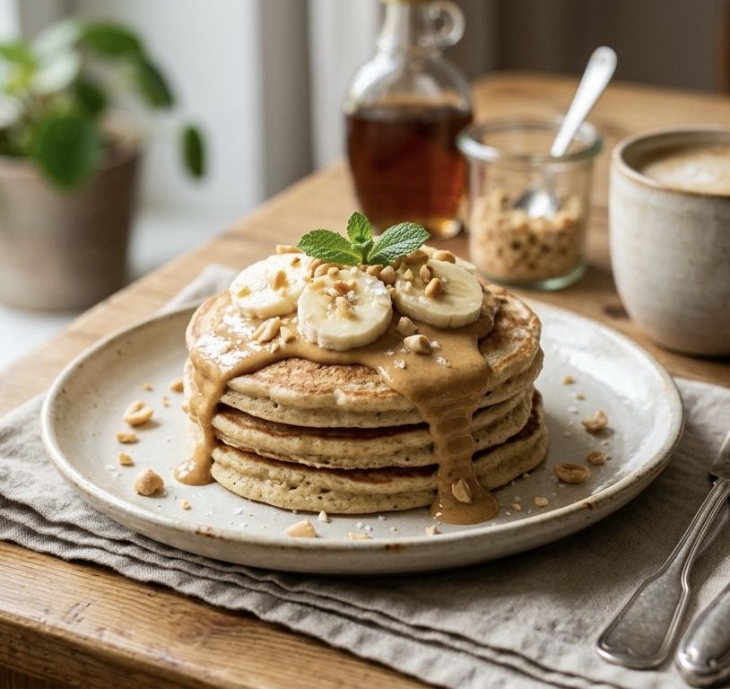 Glutenfreie Pancakes mit Banane & Erdnussmus